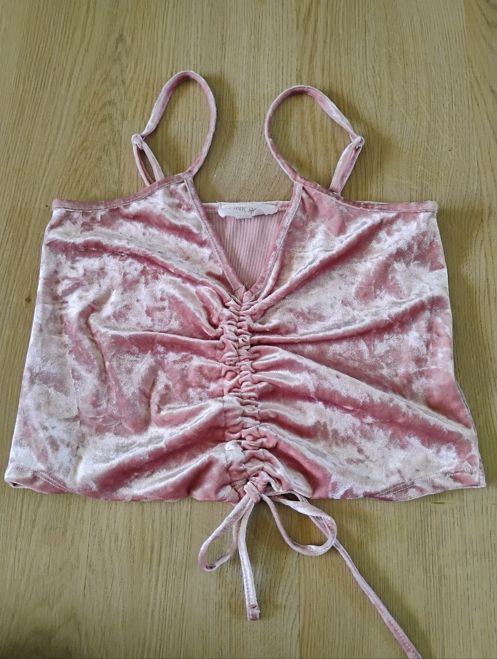 Pink Rose Dusty Pink Velvet Ruched Y2K Drawstring Cami
